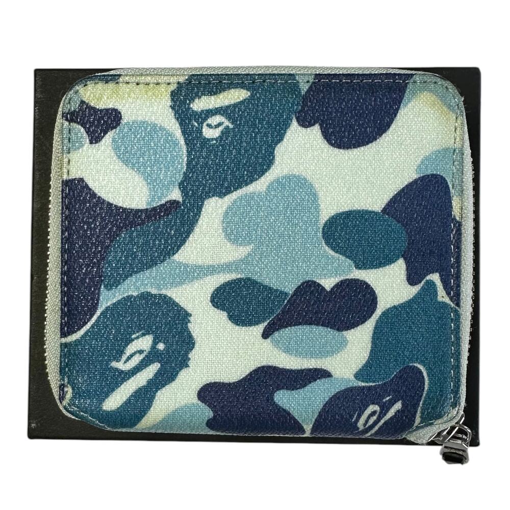 Bape Blue Camo Leather Zip Wallet